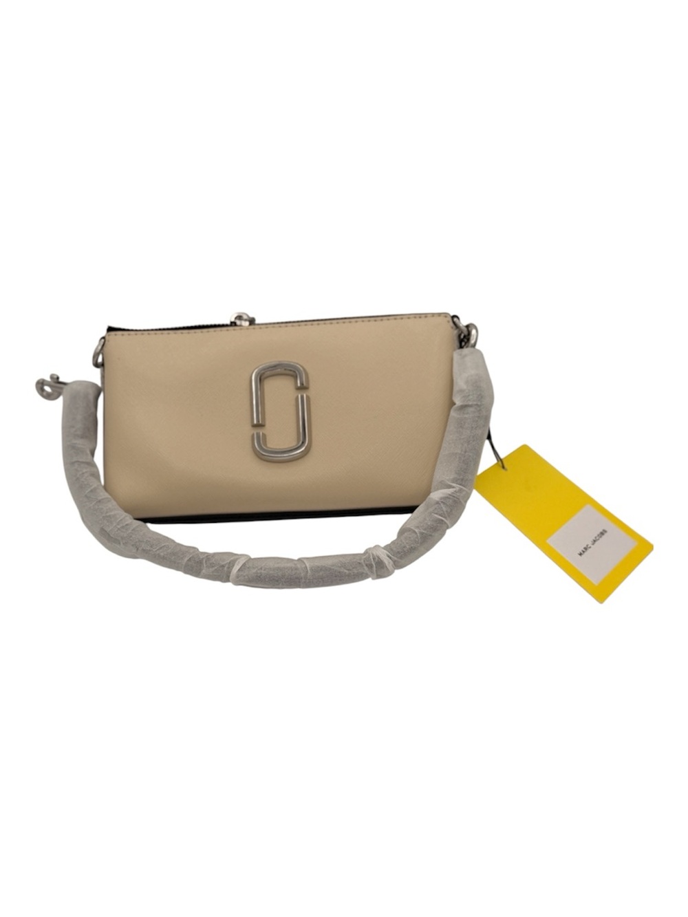 Marc Jacobs Cream Leather Mini Top-Handle Snapshot Bag with Silver Hardware